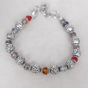 Brighton Latika Multicolor Crystal Beaded Bracelet Silver Plated Retired Clasp